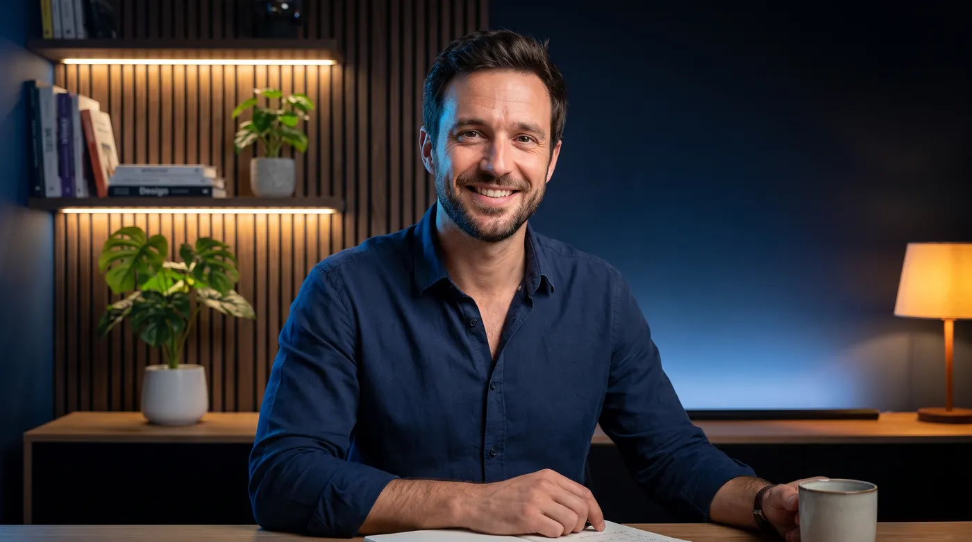 Création de site internet à Marseille : professionnel dans un studio moderne au ton bleu Inleven
