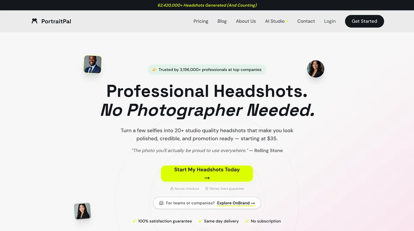 Aperçu du site PortraitPal